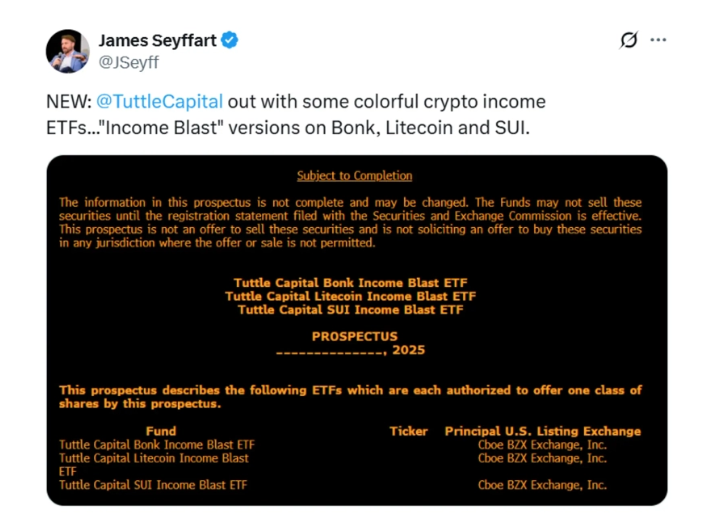 Tuttle Capital 推出基于模因币和山寨币的“Income Blast”ETF
